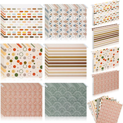 Qeeenar 30 Pcs Boho Hanging File Folders 9.5 x 11.5 in Decorative Cute Hanging Letter Size File Folder with Adjustable Tabs Back to School Gift for Office Home Supplies, 6 Designs(Classic)