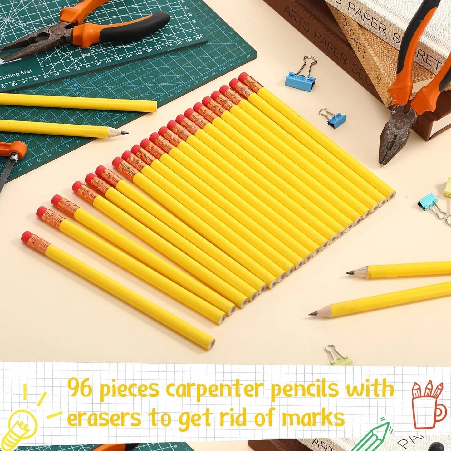 Fainne 96 Pcs Jumbo Pencil with Black Core Cedar Wooden Pencil with Eraser for Carpenters Students Teachers School Construction Woodworkers Beginners Office Workers(Red,Classic)