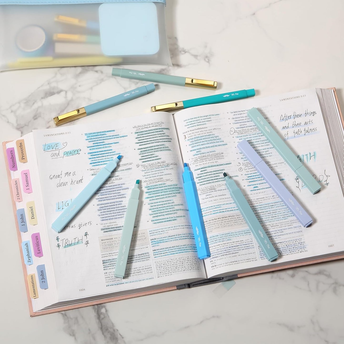 Mr. Pen- Aesthetic Highlighters and Ballpoint Pens No Bleed, 12 Pack, Pastel Colors, Bible Highlighters and Pens No Bleed, Fast Dry and No Smear for Bible Journaling, Planner, School Supplies