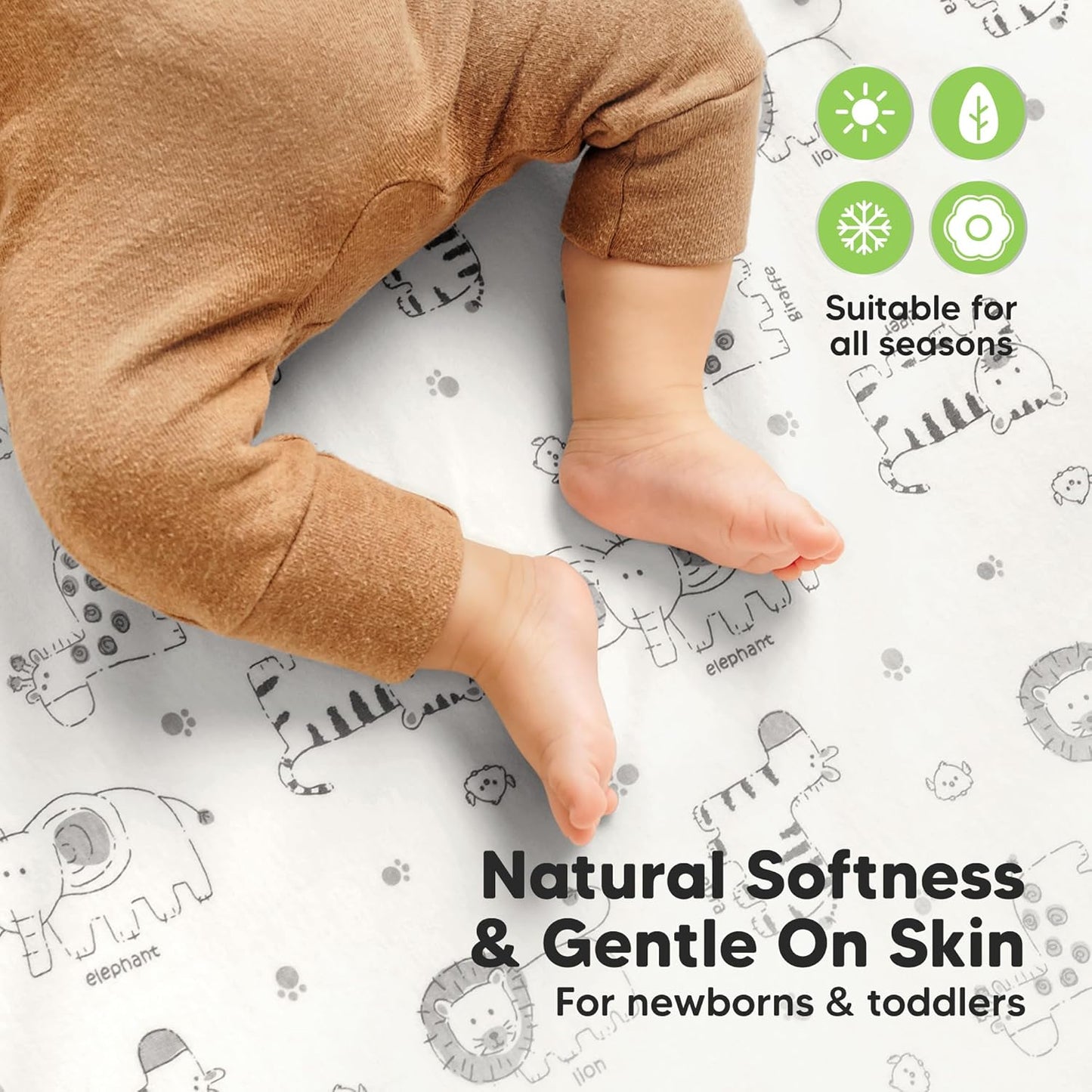 2-Pack Waterproof Crib Sheets for Boys, Girls - 52x28 Fitted Organic Cotton Baby Crib Sheets, Toddler Mattress Protector Cover, Washable, Soft & Durable Baby Bedding Essentials(Pine Grove)