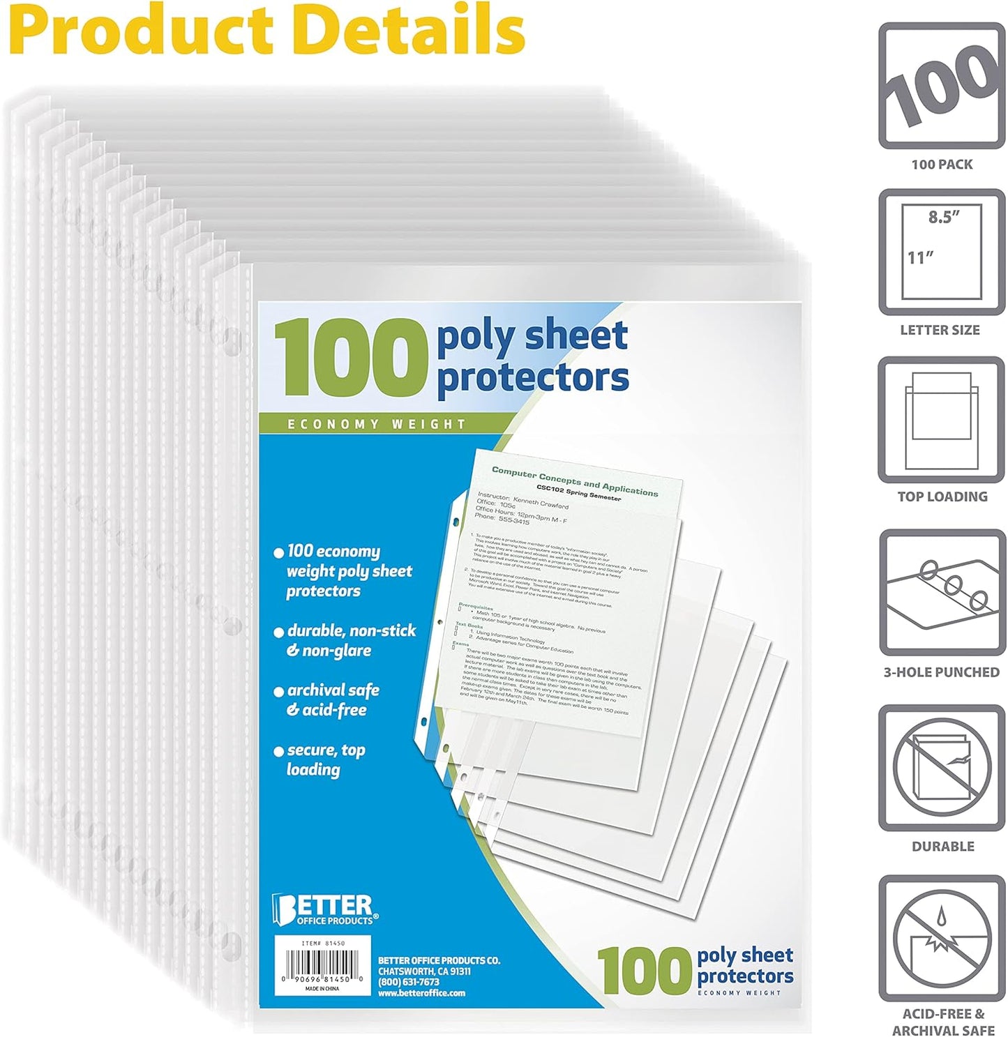 Better Office Products Sheet Protectors, 200 Piece