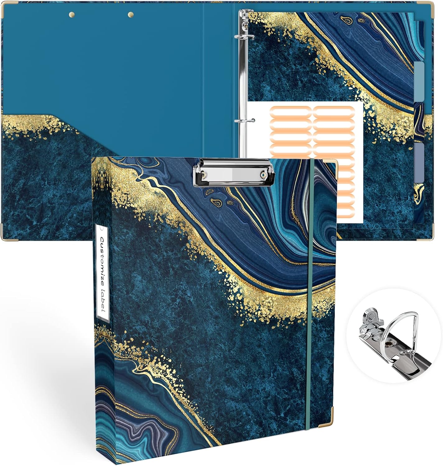 Ospelelf Binder 3 Ring 1 Inch, Floral Round Ring Clipboard Binder for Letter Size with 5 Tab Dividers, File Folder Labels, for School and Office Supplies