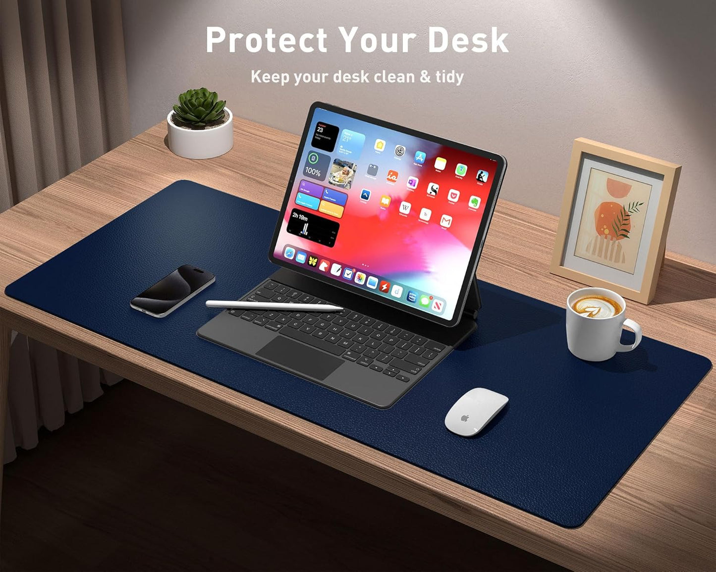 Aothia Leather Desk Pad Protector, Mouse Pad, Office Desk Mat, Non-Slip PU Leather Desk Blotter, Laptop Desk Pad, Waterproof Desk Writing Pad for Office and Home (Black,36" x 17") - Colors A
