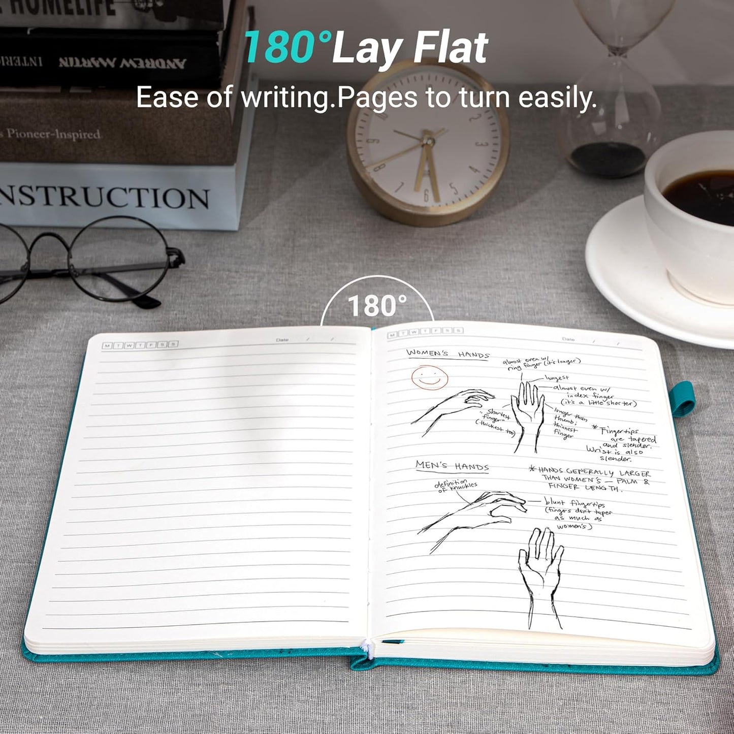 Yoment Lined Journal Notebook for Women, A5 Hardcover Leather Journal for Writing, 260 Pages 100 GSM Thick Paper, College Ruled Notebook for Work, School, Office, 5.7" x 8.3"Green