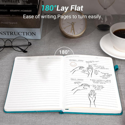 Yoment Lined Journal Notebook for Women, A5 Hardcover Leather Journal for Writing, 260 Pages 100 GSM Thick Paper, College Ruled Notebook for Work, School, Office, 5.7" x 8.3"Green