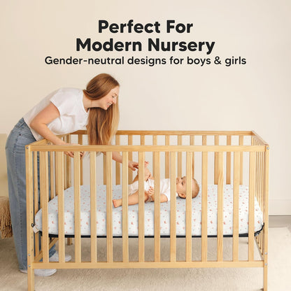 2-Pack Waterproof Crib Sheets for Boys, Girls - 52x28 Fitted Organic Cotton Baby Crib Sheets, Toddler Mattress Protector Cover, Washable, Soft & Durable Baby Bedding Essentials(Pine Grove)