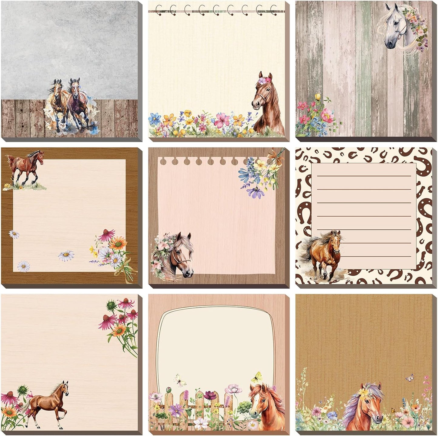 9 Pads Wildflower Sticky Notes 3x3 Inch Cute Self Stick Notepads Notes Adhesive Memo Pad Office Decor Gifts for Students School Teacher Meeting Office Supplies