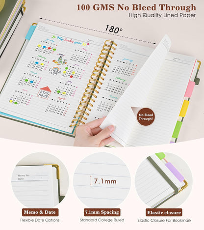 Hardcover Large Spiral Notebook 8.5" x 11" with Removable Dividers Tabs, 300 pages Leather 5 Subject Notebook College Ruled, A4 Journal for Women Men, Notebooks for Work School Note taking,Black
