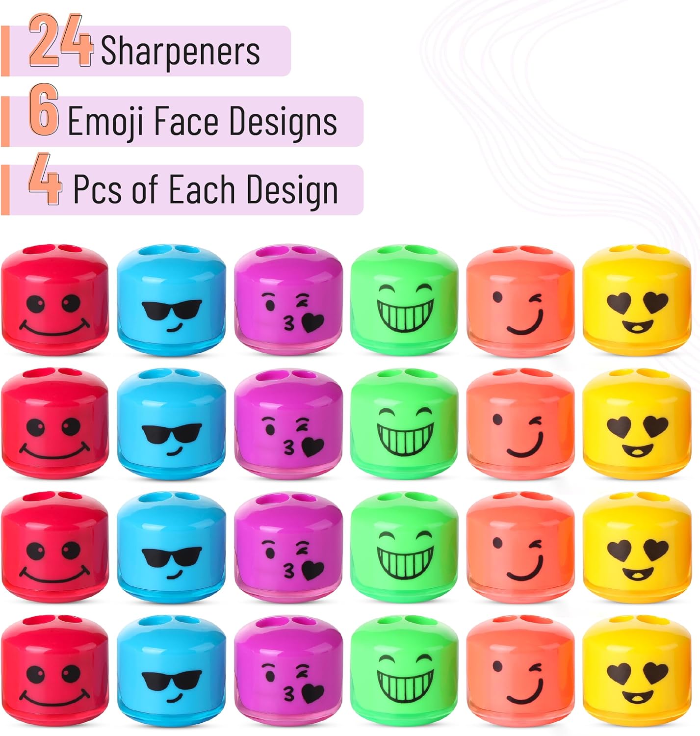 Mr. Pen- Pencil Sharpeners Manual, 48 Pack, Dual Hole, Smiley, Bulk Handheld Pencil Sharpener, Compatible with Standard and Jumbo Pencils, Snap-on Lid, Stainless Steel Blade, Back to School Supplies