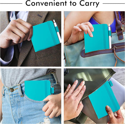 feela 3 Pack Pocket Notebook Journals with 3 Black Pens, A6 Mini Cute Small Journal Notebook Bulk Hardcover College Ruled Notepad with Pen Holder for Office School Supplies, 3.5”x 5.5”, Gray