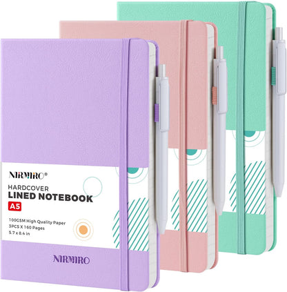 NIRMIRO Small Notebook Journals, 3 Pack Mini Pocket Note pads for Men & Women Writing, A6 Small Leather Notepad 3.7" x 5.7" with Pen, Black, Red, Green