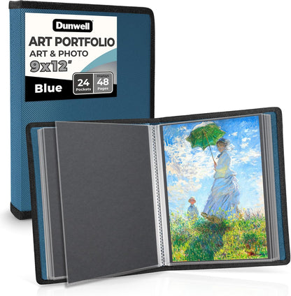 Dunwell Art Portfolio 8.5x11 Folder (Silver), Mounting Paper, Portfolio Binder for Artwork and 8.5 x 11 Documents Art Folder, 24 Pockets Display 48 Pages, Acid-Free Poly Presentation Book