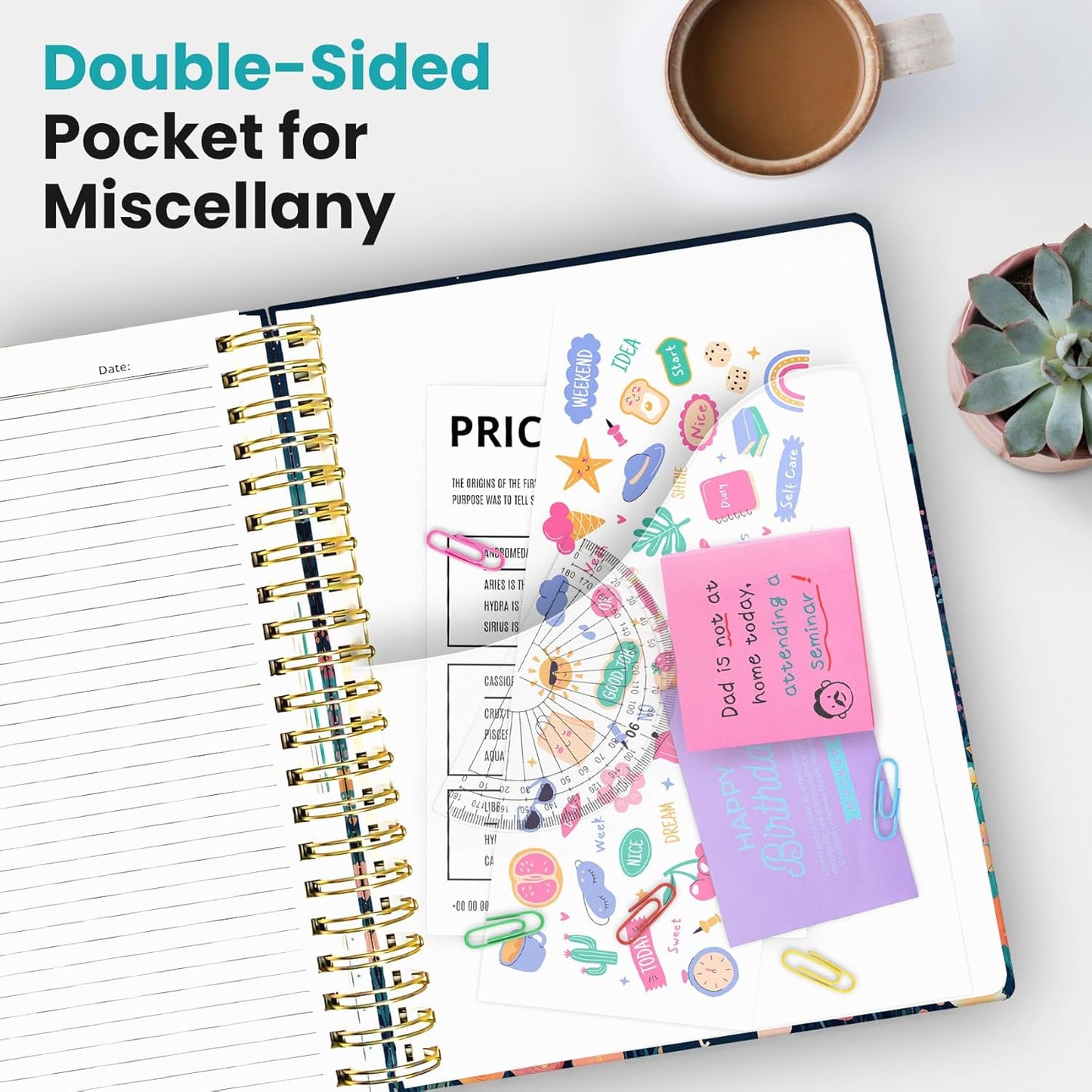 Large Lined Spiral Journal for Women Cute Hardcover 5 Subject Notebook for Work 8.5" x 11" with Removable Dividers & Tabs, College Ruled, 280 Pages Aesthetic Journal for Work, School & Note Taking, Garden of Whimsy