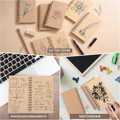 Jutom 6 Pcs Small Graph Paper Pads Notebook Mini Spiral Notebooks Grid Paper 3 x 5 Inch Pocket Notepads 120 Pages Mini Notepads for Office School Work Math Meeting (Black)