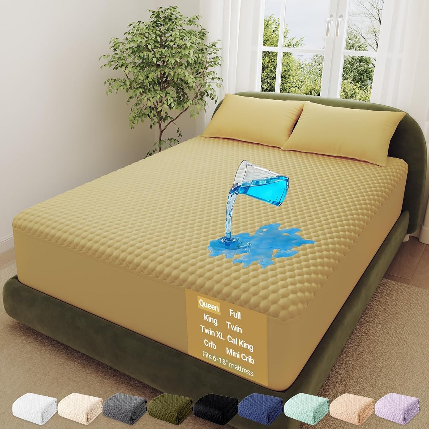 OhGeni 100% Waterproof Queen Size Mattress Protector,Soft Mattress Pad, Cooling Breathable Fitted Sheets,Washable Bed Cover,Non-Slip Deep Pocket,Noiseless for Bedroom