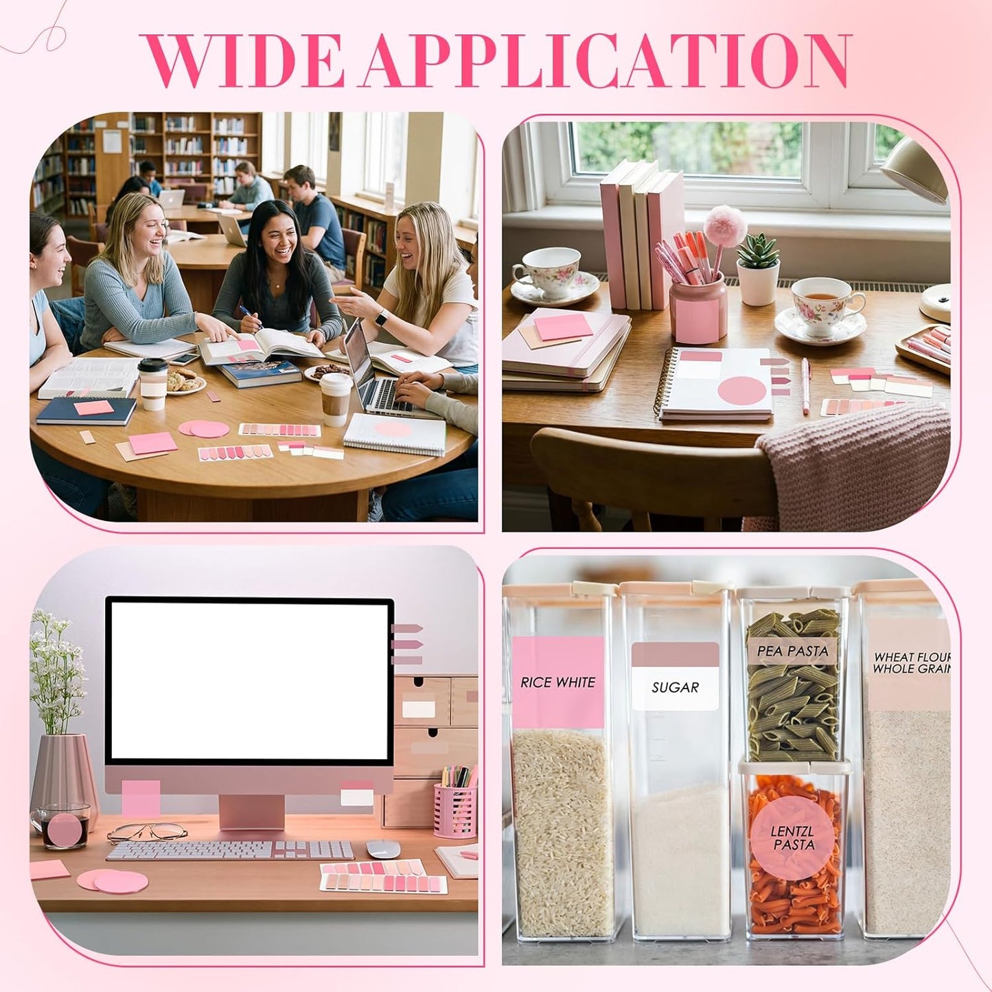 Glenmal Transparent Sticky Note Set 910 Sheets Translucent Clear Self-Adhesive Sticky Notes Bulk Gradient Color Waterproof for Bible Tabs Book Tabs Office Study Supplies Book Annotation (Pink)