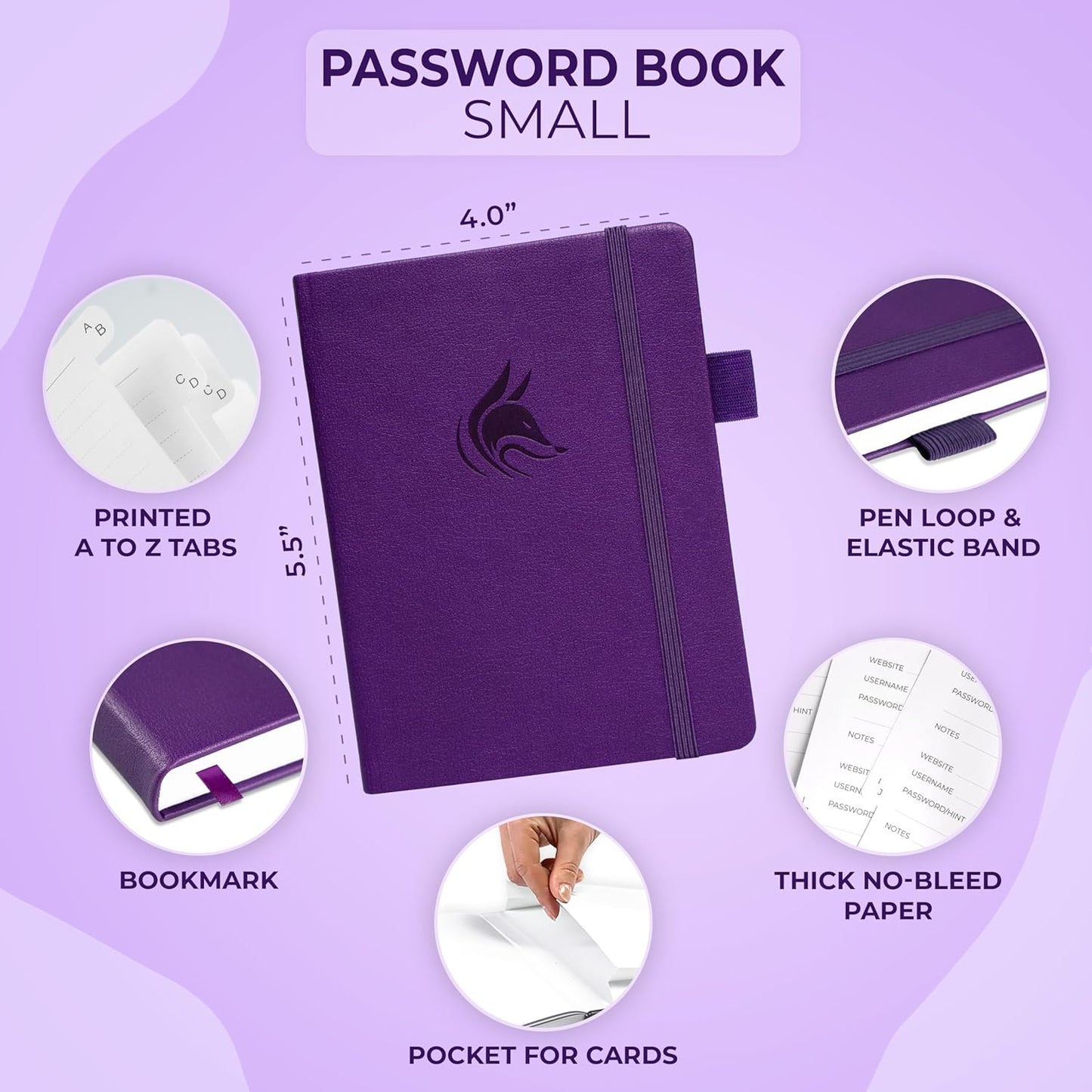 Clever Fox Password Book with alphabetical tabs. Internet Address Organizer Logbook. Small Pocket Password Keeper for Website Logins (Orange)