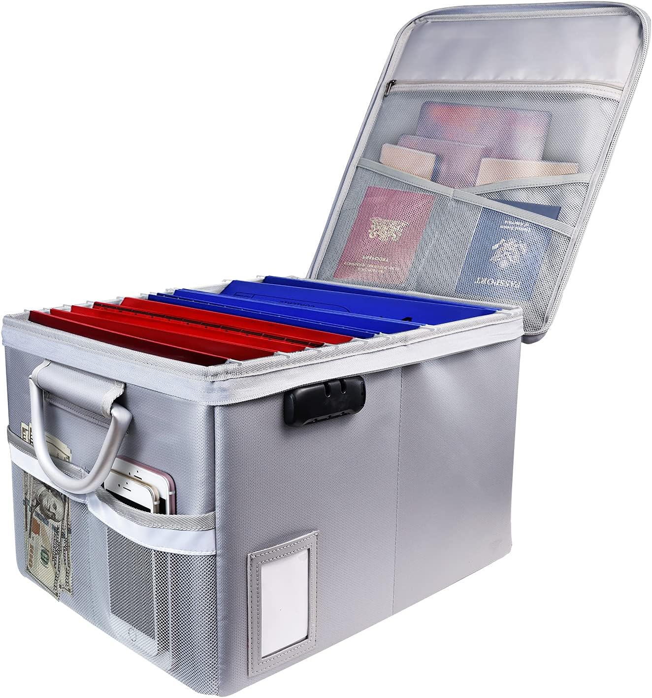 TOMKID Fireproof Document Box, Fireproof File Box with Lids, Important Document Organizer Box with Lock, Portable File Folder Organizer with Handle