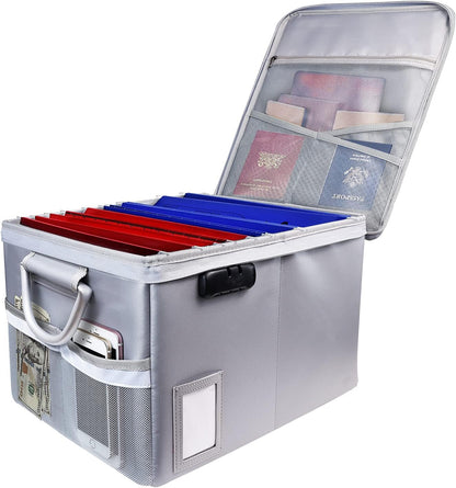 TOMKID Fireproof Document Box, Fireproof File Box with Lids, Important Document Organizer Box with Lock, Portable File Folder Organizer with Handle