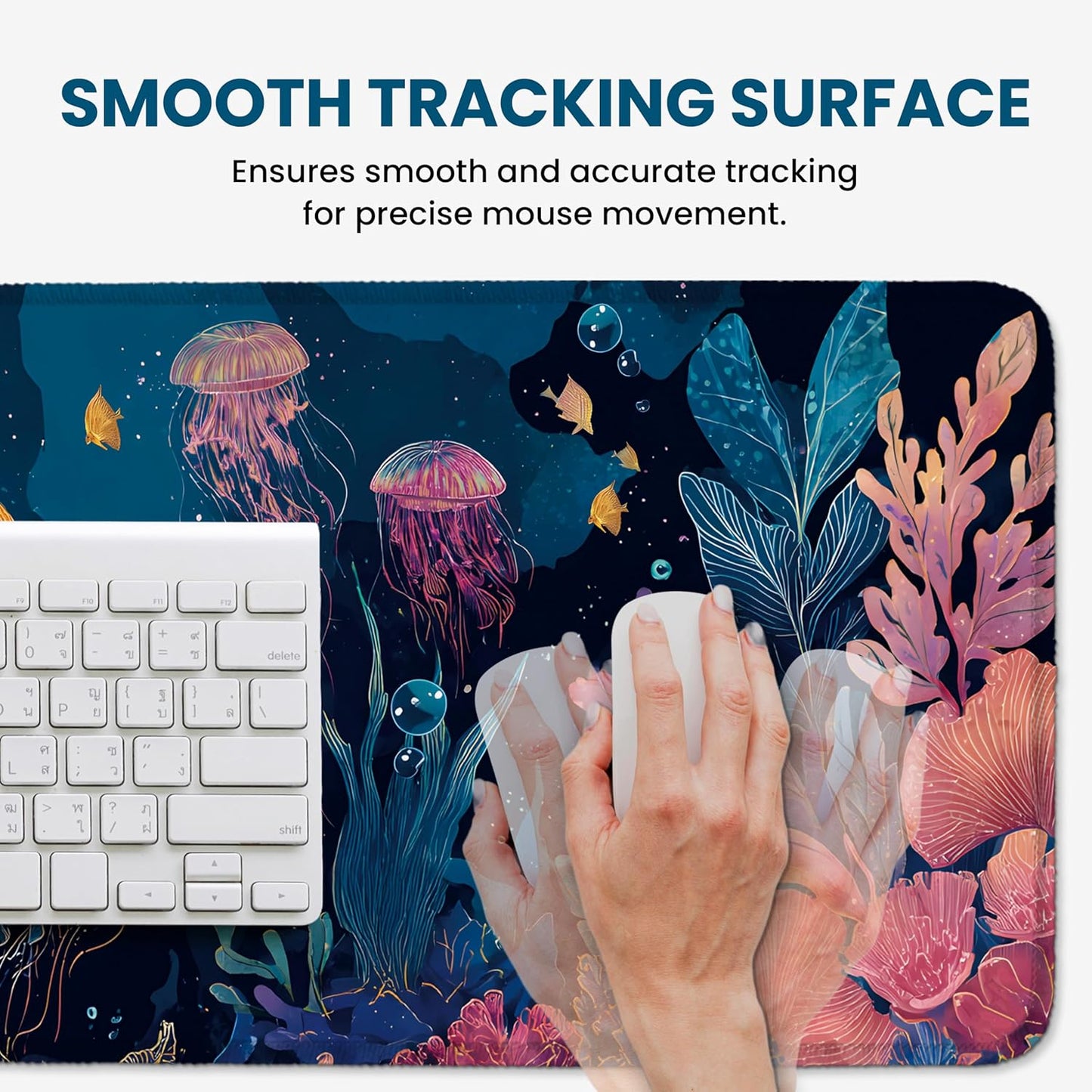 Large Mouse Pad for Desktop, Cute Desk Mat Pad Protector for Work & Gaming, Aesthetic Pretty Anti-Slip Laptop Blotter Cover for Office School Home Supplies, Wildflowers, 31.5" x 11.8"