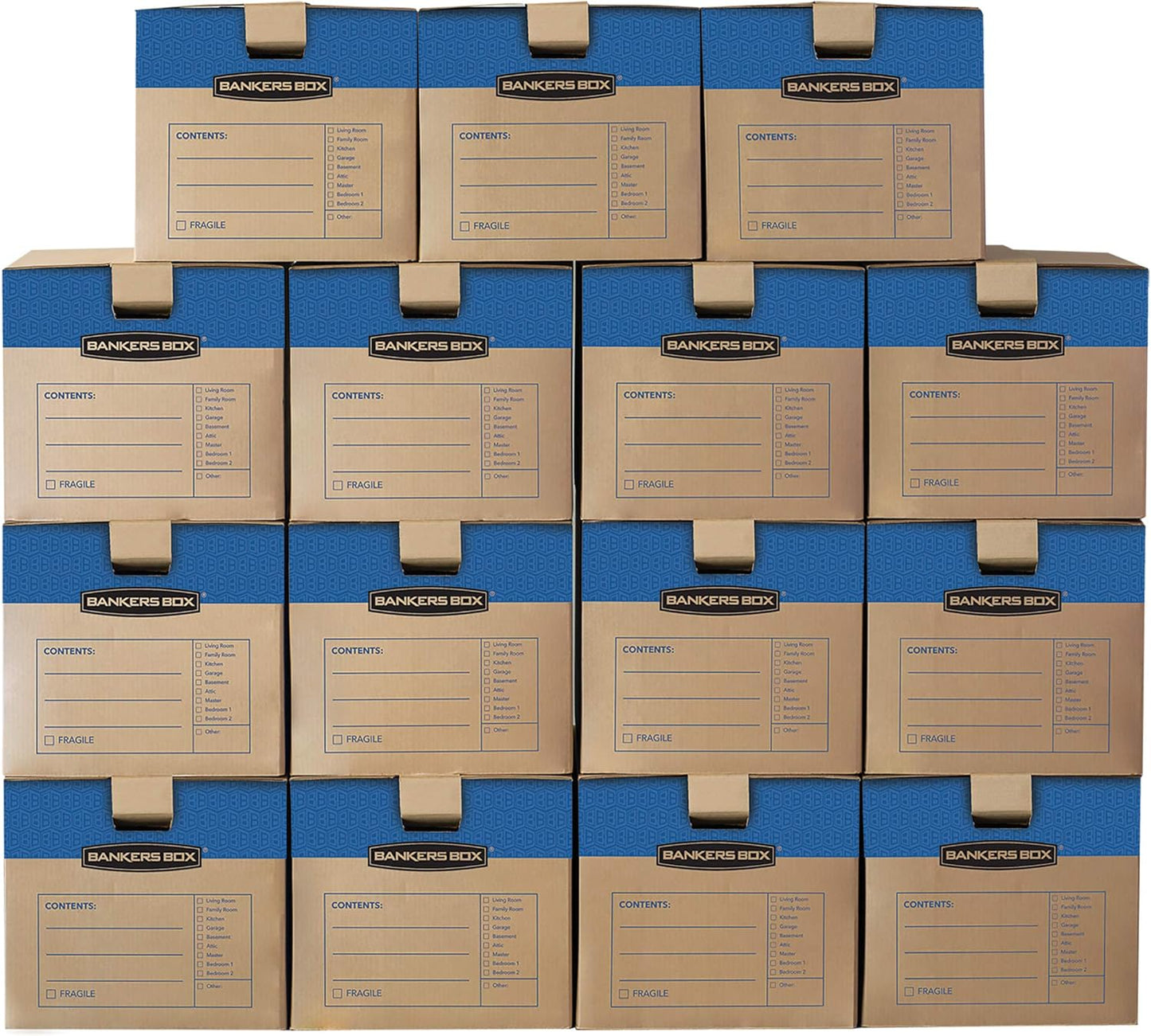 Bankers Box Large Prime Moving Box 6 Pack, Reinforced Handles, Tape-Free Assembly, Attached Lid, 18-in x 18-in x 24-in (0062904)
