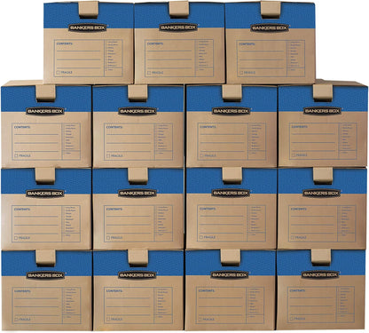 Bankers Box Large Prime Moving Box 6 Pack, Reinforced Handles, Tape-Free Assembly, Attached Lid, 18-in x 18-in x 24-in (0062904)