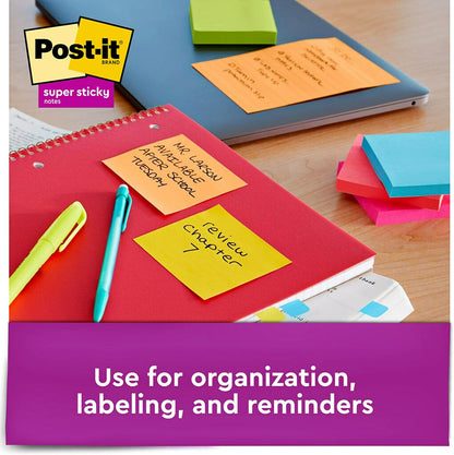 Post-it Super Sticky Notes, 3x3 in, 6 Pads, 2X The Sticking Power, Energy Boost Collection, Bright Colors (Orange, Pink, Blue, Green),Recyclable (654-6SSAU)