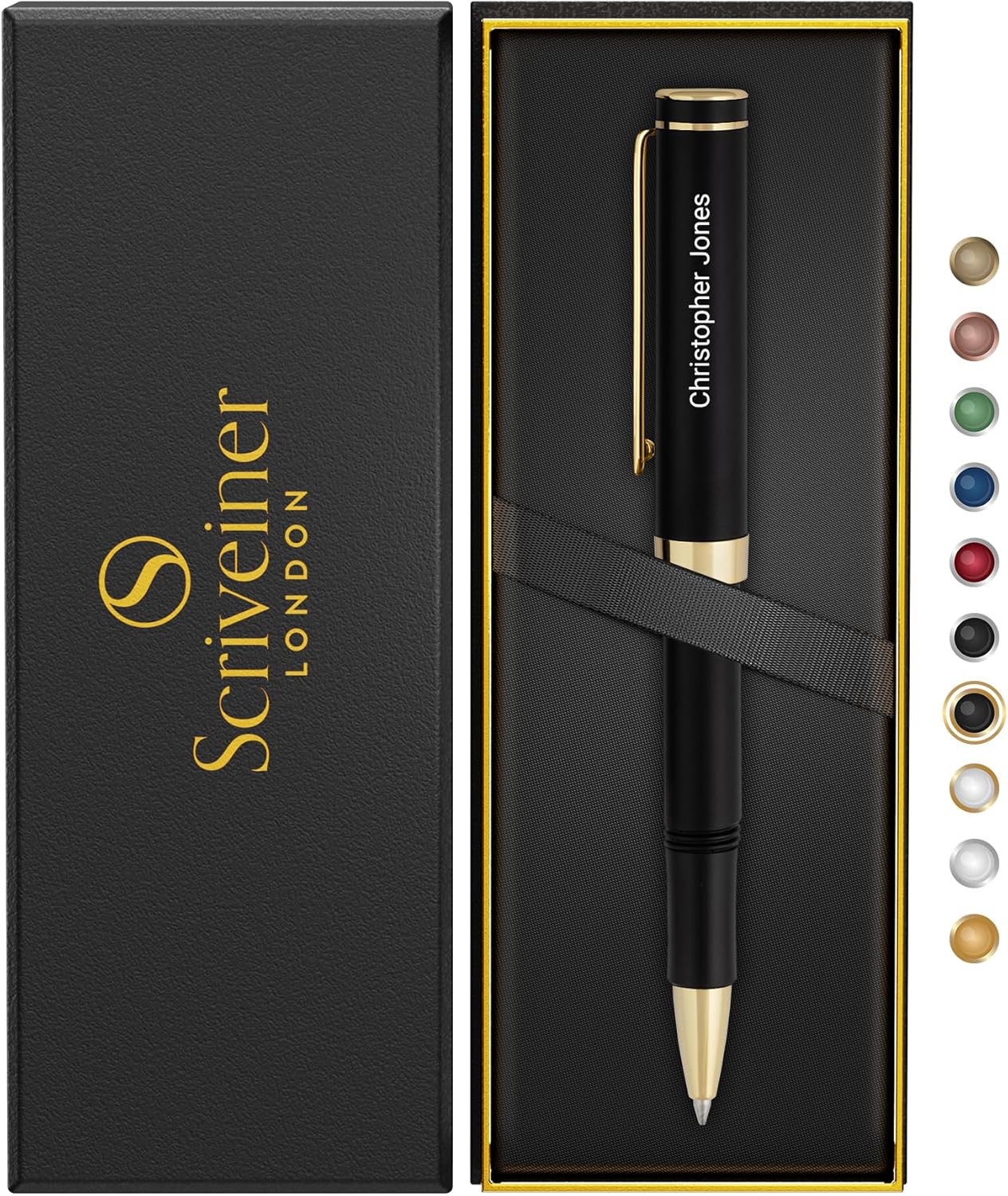 Scriveiner Black Rollerball EDC Luxury Pen, Stunning Pocket Pen with Chrome Finish, Cool Writing, Best Gift for Men & Women, German Schmidt Refill, Nice Present, Fancy Office Designer Set
