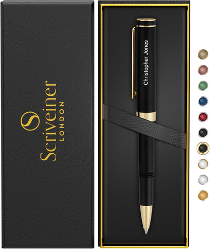 Scriveiner Black Rollerball EDC Luxury Pen, Stunning Pocket Pen with Chrome Finish, Cool Writing, Best Gift for Men & Women, German Schmidt Refill, Nice Present, Fancy Office Designer Set