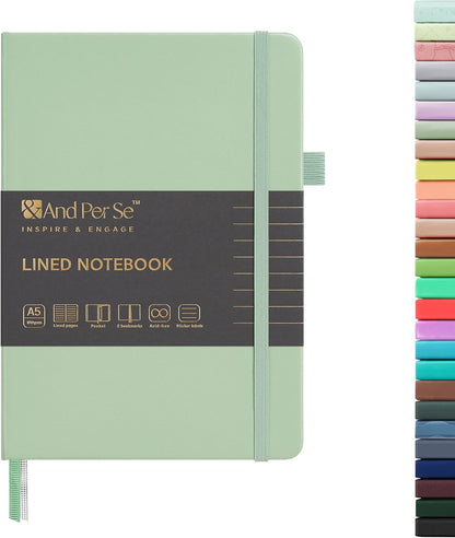 &And Per Se Lined Journal Notebook, 160 Pages, A5 5.7 x 8 inches College Ruled Thick Paper Notebook Journals for Writing, Hardcover Notebooks for Women Men Office School (1 Pack, Green) - Colors B