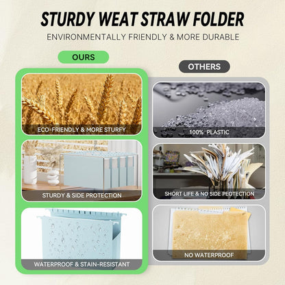 XINGIA Extra Capacity Wheat Straw Hanging File Folders Legal Size,2 Inch Expandable Plastic Hanging File Organizer,12 Pack Heavy Duty Hang Folders for Filing Cabinet,Bulky Files(Morandi Green)