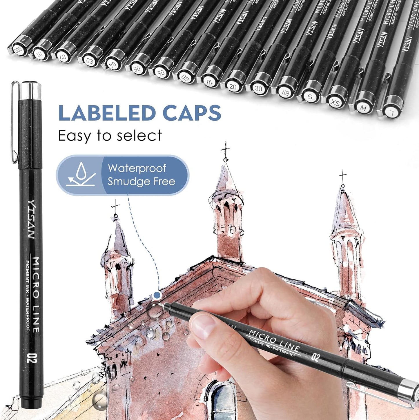 YISAN Drawing Art Pens,Micro Fineliner Pens,Fine Tip Manga Markers for Artist Sketch Technical,Black,12 Set,902195