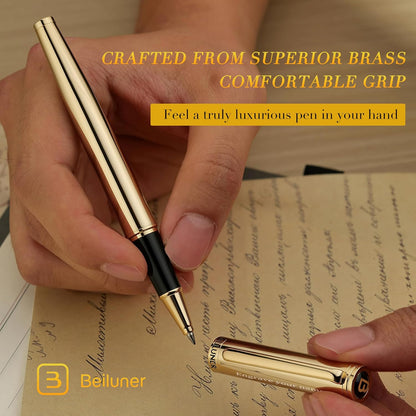 BEILUNER Luxury Rollerball Pen, Stunning Green Lacquer with 24K Gold Trim,Noble and Elegant Designs,Schneider Ink Refill, Best Gift Set for Men & Women, Refillable, Executive Writing, Nice Pens