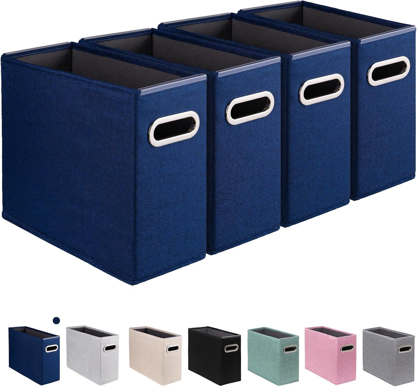 4 Pack Letter Size File Storage Box Collapsible, Fabric Hanging File Folders Organizer, Portable Office Document Holder with Metal Handle, Smooth PVC Rails, Beige