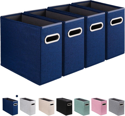 4 Pack Letter Size File Storage Box Collapsible, Fabric Hanging File Folders Organizer, Portable Office Document Holder with Metal Handle, Smooth PVC Rails, Beige