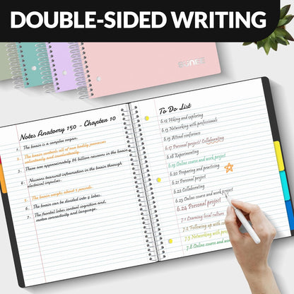 SUNEE 5 Subject Graph Paper Notebook - 400 Pages, 9"x11", 4x4 Graph Ruled Notebook, 5 Pocket Colored Dividers, 3-Hole Punched Paper, Black
