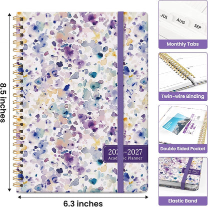 Planner 2026-2027, Academic Year Monthly and Weekly Calendar Planner, Jul 2026 - Jun 2027, Hardcover Teacher Student Planning Agenda book with Tabs, Perfect for School Office Supplies, 6.3" x 8.5" - Wildflowers