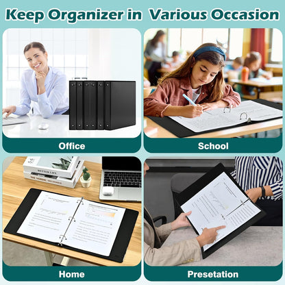 Heture 3 Ring Binder 1 Inch 12 Pack, 1" Clear View with Round Rings, PVC-Free,Holds for 200 Sheets 8.5“ x 11" US Letter Size Paper, Durable White Binders Perfect for Office,School and Home