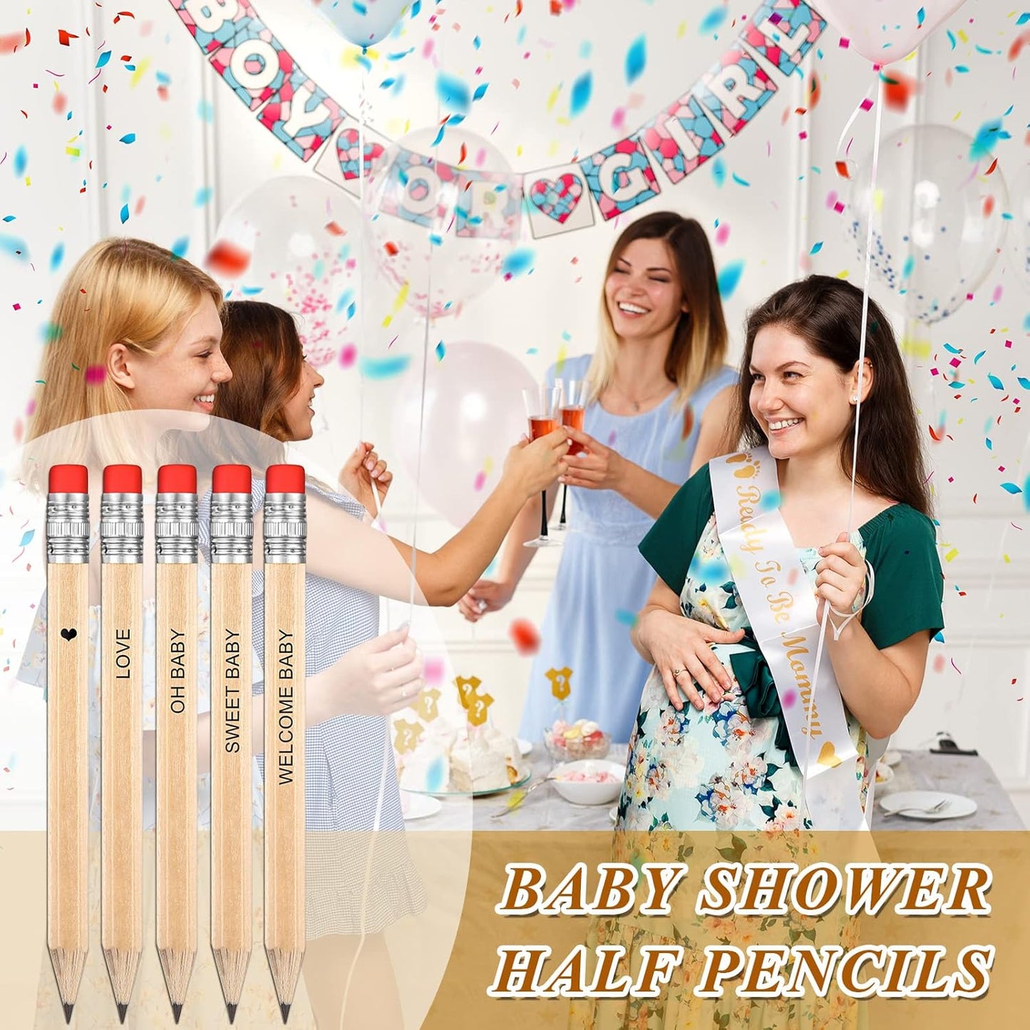 Crtiin 50 Pieces Baby Shower Pencils for Activities Mini Golf Half Pencils, Presharpened with Erasers, 4 Inch(Wood Color,Simple Style)