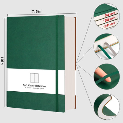 AHGXG Graph Paper Notebook - Grid Paper Notebook Large A4 8.5''×11'', 320 Pages Thick Journal, 100gsm Thick Graph Paper, Leather Softcover, Inner Pocket - Black