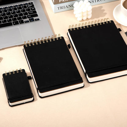 Yoment Small Notebooks 3x5 Leather Pocket Notepad 150 Pages Mini Top Spiral Notebook, 100 GSM Thick Paper, Memo Note Pads for Work School Nursing, Brown