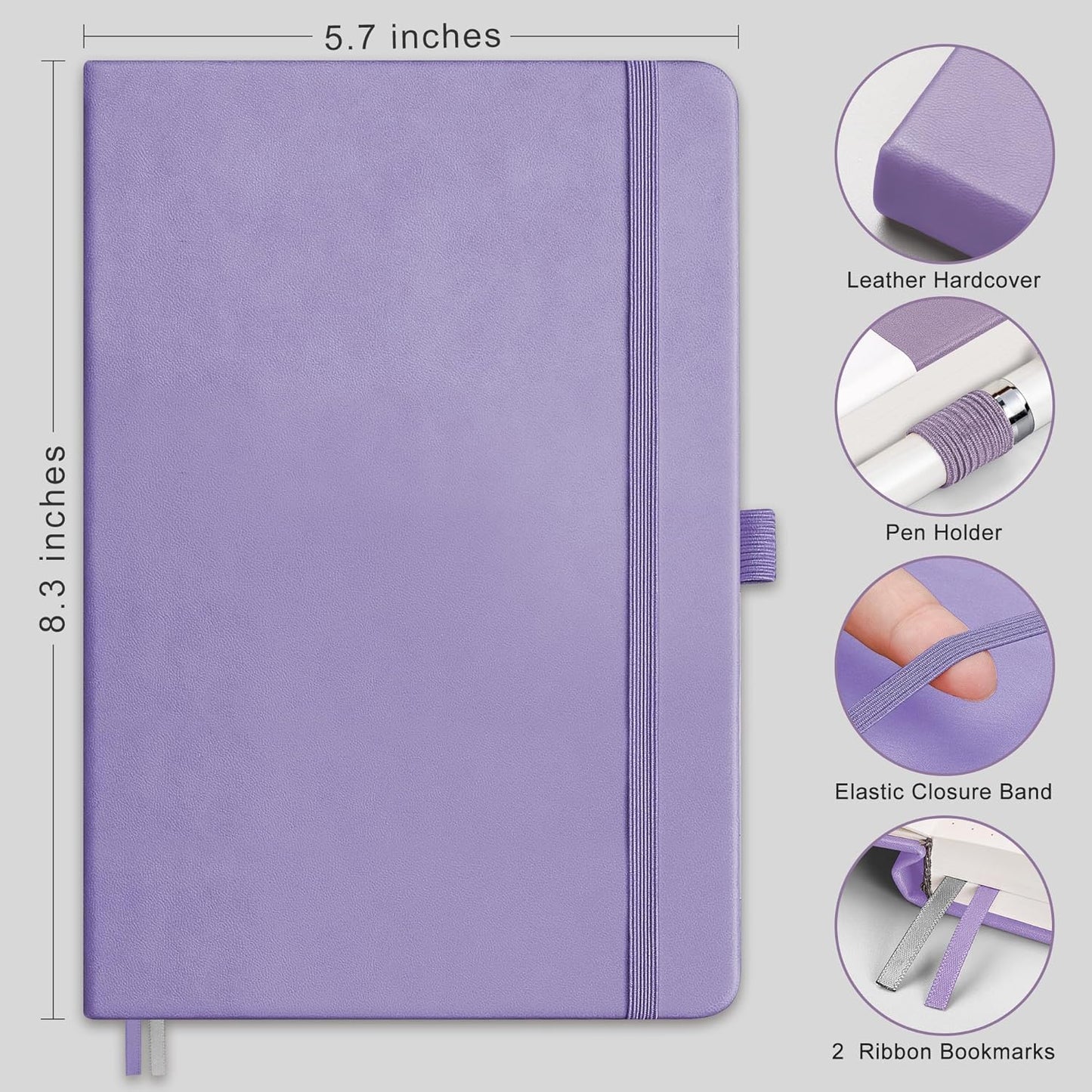 RETTACY Graph Grid Paper Notebook, 192 Pages, A5 Medium Size (5.7'' x 8.3''), 5 Squares per Inch, Leather Hardcover, 100 GSM Thick Paper, for School, Students, Math, Engineering (Brown)