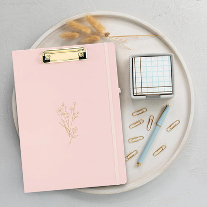 Aesthetic Clipboard Folio with Refillable Lined Notepad & Interior Pocket – Cute Padfolio/Legal Pad Holder for Women – Easily Organize Notes at Work, School, or Home