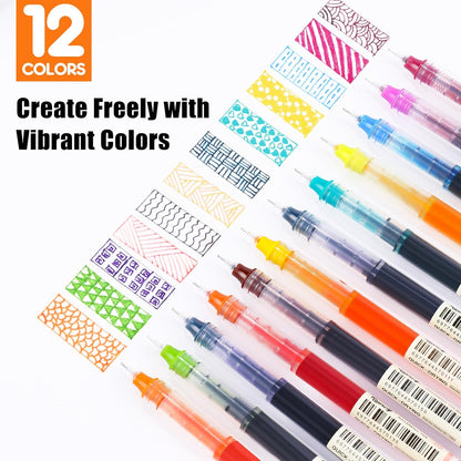 RIANCY 12 Pack Black Liquid Ink Rollerball Gel Pens, 0.5mm Extra Fine Point Tip, Smooth Writing Quick Drying No Smear No Bleed for Journaling, Drawing, Sketching, School Notes & Art Supplies