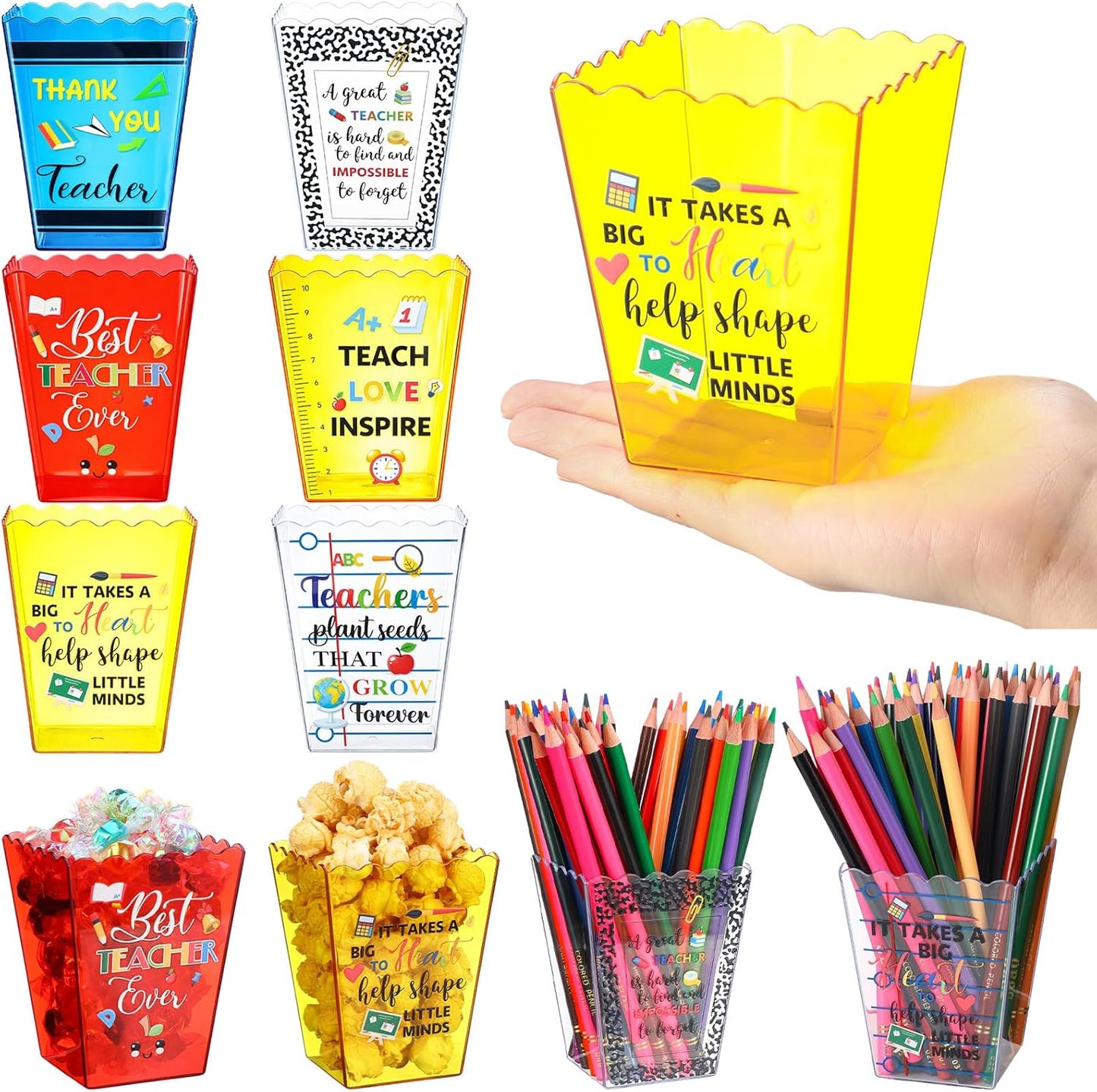 Mimorou 6 Pcs Teacher Gift Box Teacher Appreciation Gift Container Thank You Pencil Notebook Composition Book Crayon Candy Popcorn Holders for End of Year Graduation Party (Notebook)