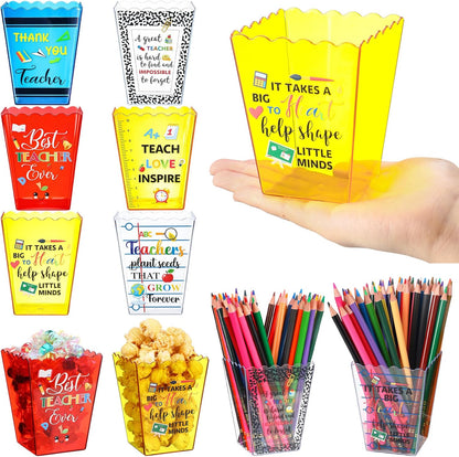 Mimorou 6 Pcs Teacher Gift Box Teacher Appreciation Gift Container Thank You Pencil Notebook Composition Book Crayon Candy Popcorn Holders for End of Year Graduation Party (Notebook)