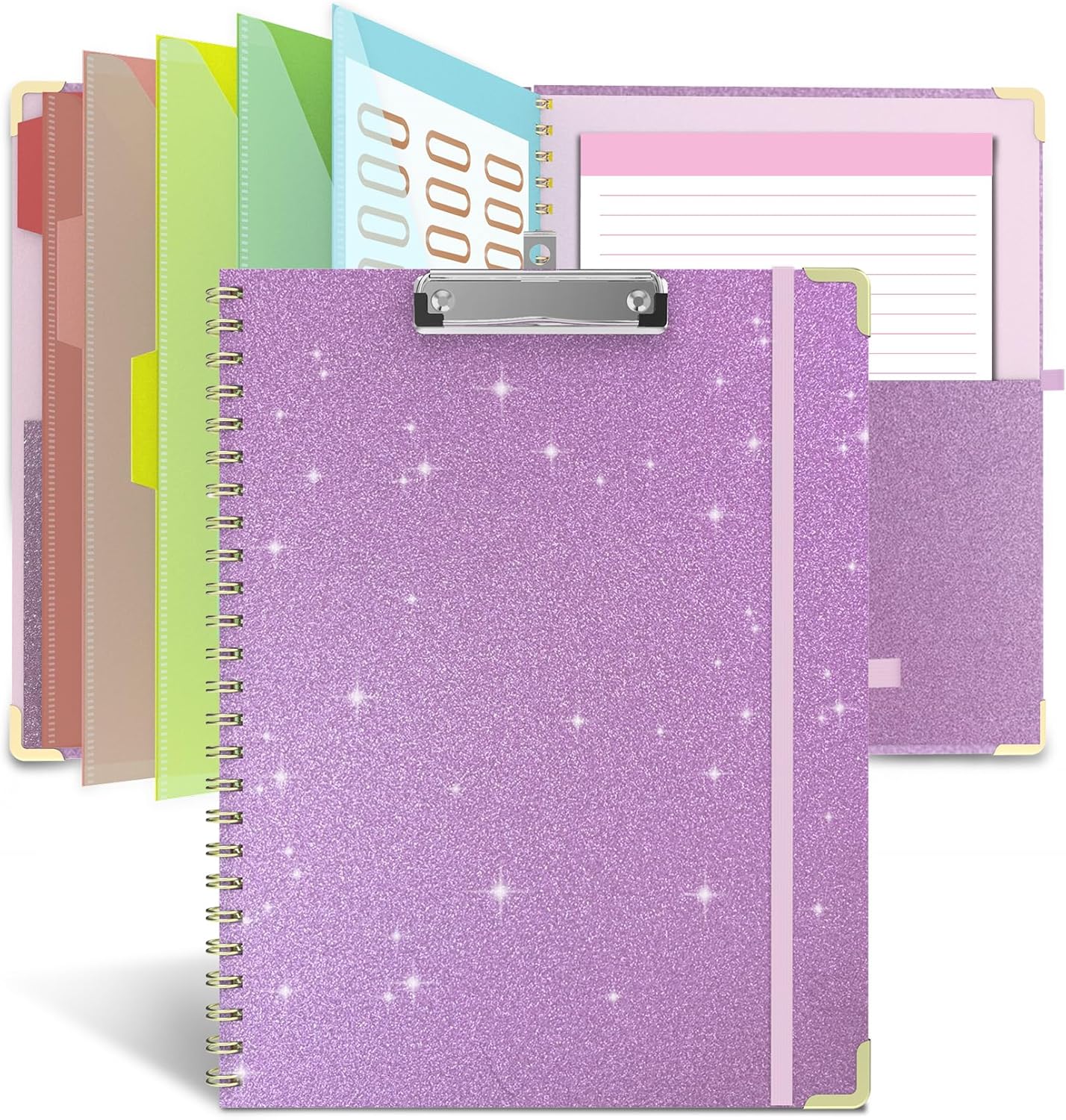 Clipboard Folio with Storage Clipboards Padfolio Notebook for Letter Size (11" x 8.5"), Pink Clipboards with 10 Pockets and 5 Folders Nursing Teacher School Essentials (Stay Positive)