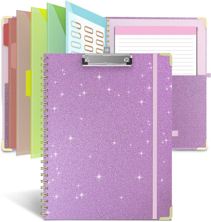 Clipboard Folio with Storage Clipboards Padfolio Notebook for Letter Size (11" x 8.5"), Pink Clipboards with 10 Pockets and 5 Folders Nursing Teacher School Essentials (Stay Positive)