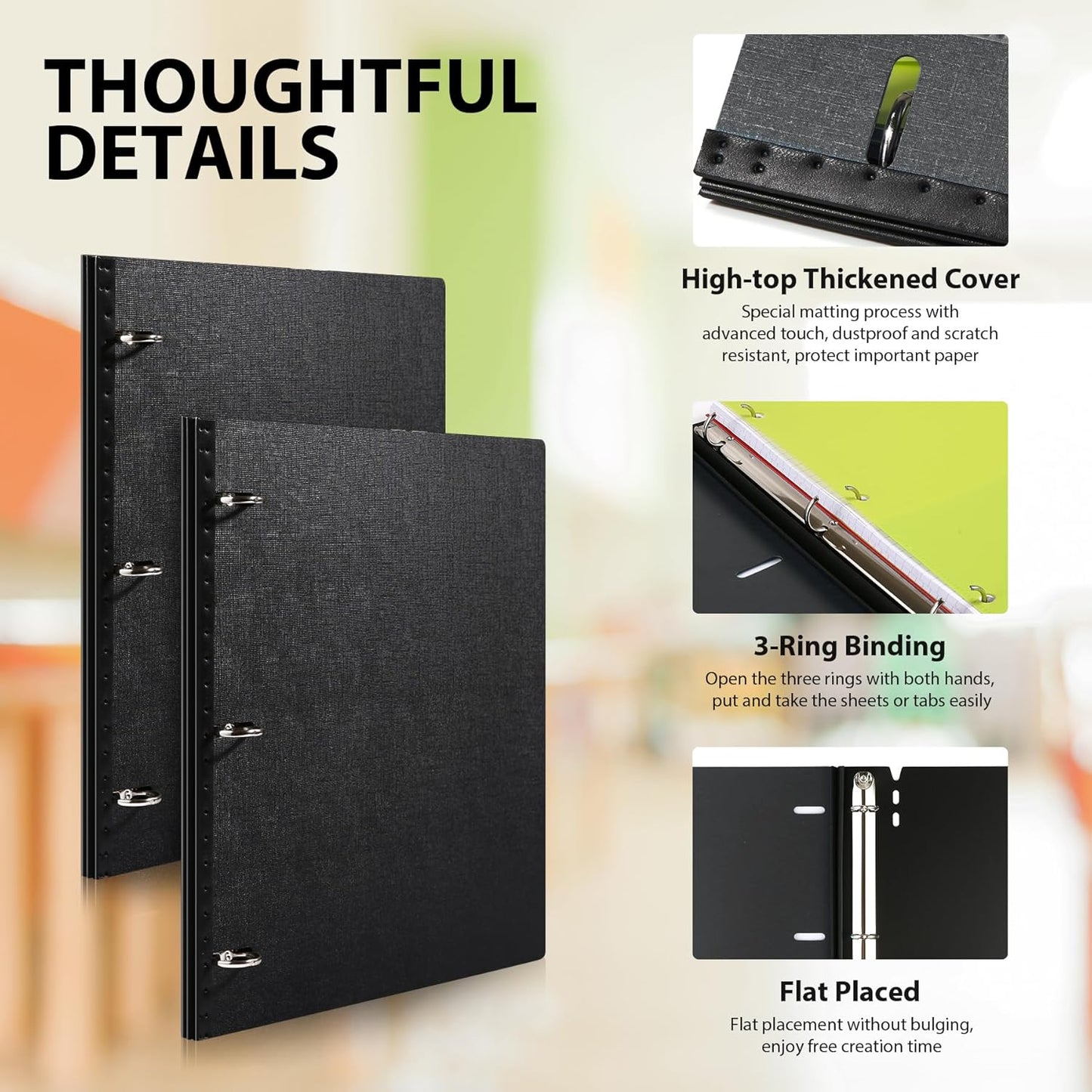 WOT I 1 Inch Telescoping 3 Ring Binder 4 Pack, Expandable Flexible Binder with Customizable Front Cover & Clear Catalog Pocket, Holds 225 Sheets, School Office Supplies, White