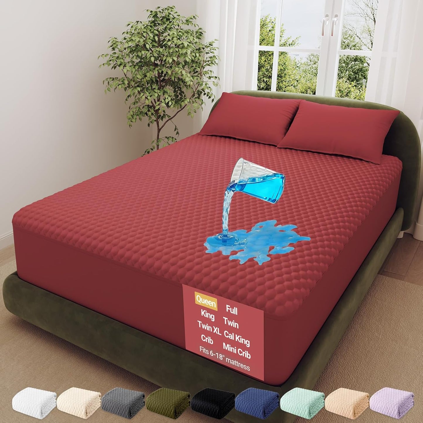 OhGeni 100% Waterproof Queen Size Mattress Protector,Soft Mattress Pad, Cooling Breathable Fitted Sheets,Washable Bed Cover,Non-Slip Deep Pocket,Noiseless for Bedroom